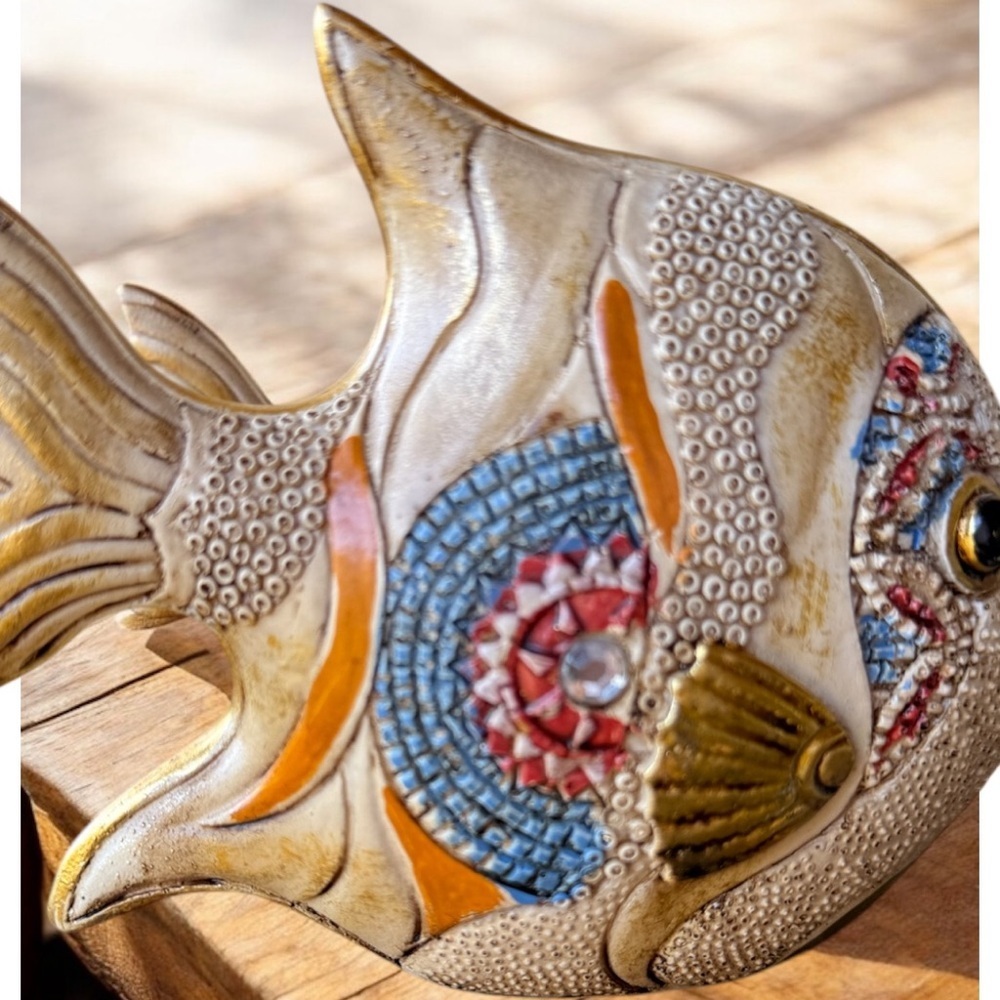 Decorative Mosaic Fish Figurine Multicolor Small Art Piece 7" x 5.5"
